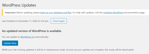 WordPress 5.6 Update is available