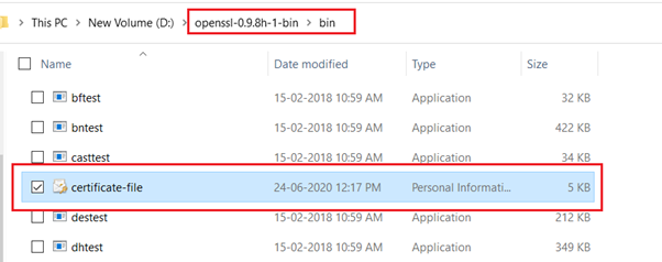 Pasting Certificate PFX file in Bin folder